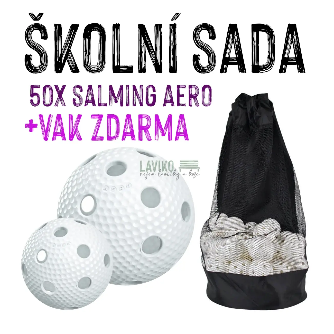 ŠKOLNÍ SADA - 50x Florbalový míček Salming AERO, bílá