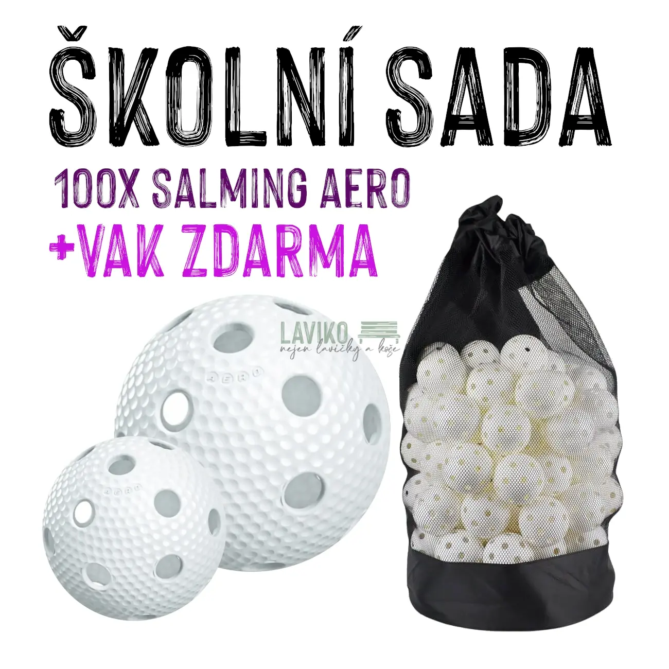 ŠKOLNÍ SADA - 100x Florbalový míček Salming AERO, bílá