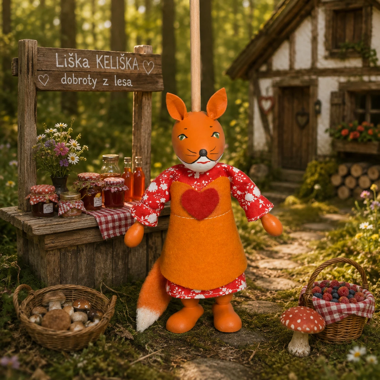 Česká loutka bez nití - Liška KELIŠKA, 16 cm