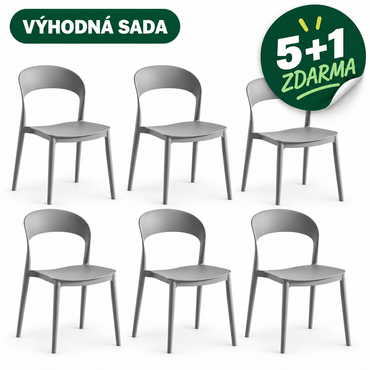 VÝHODNÁ SADA – 6× jídelní židle ONCE šedá (5+1 zdarma)