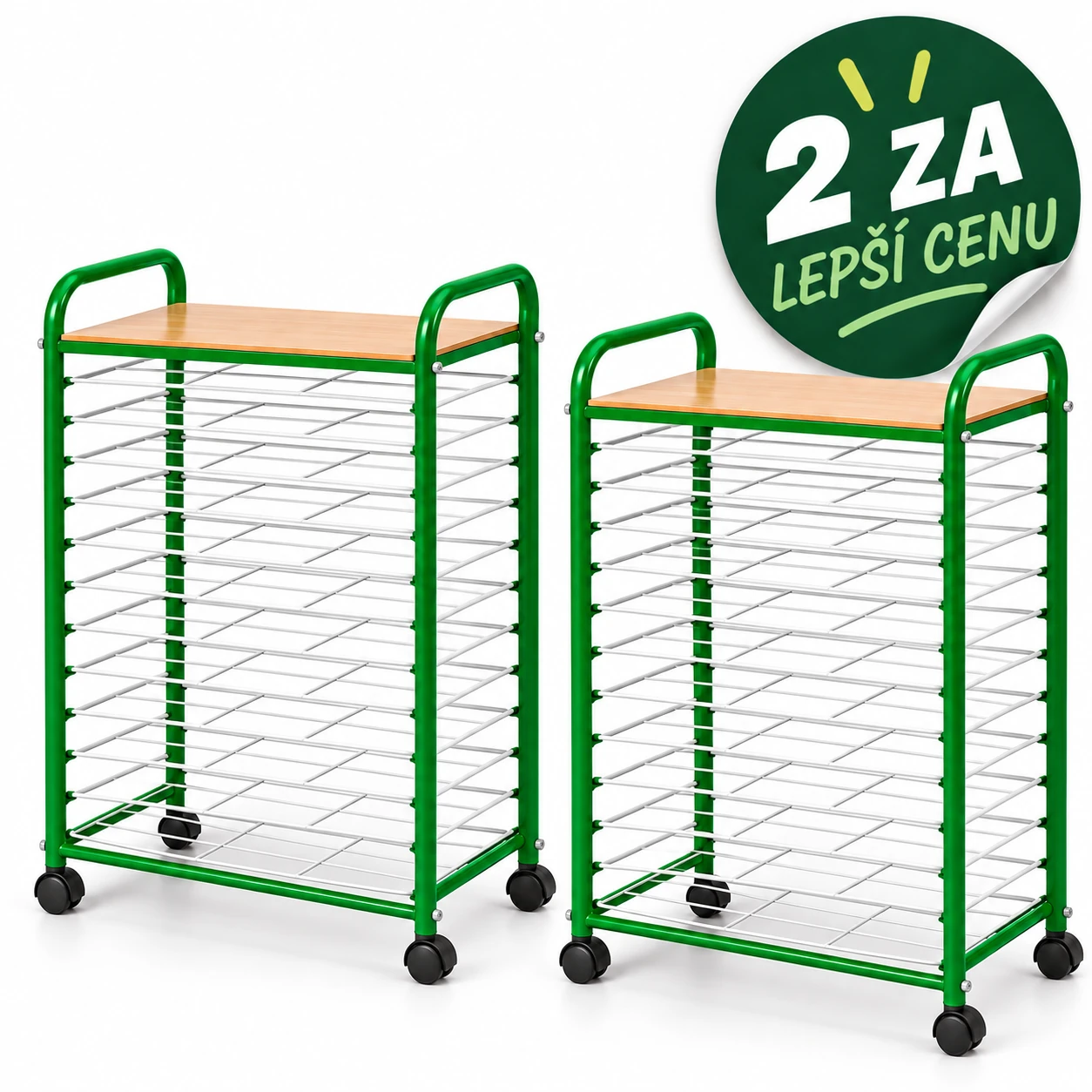 Výhodná sada 2× sušák na výkresy BILD malý, 12 polic, zelená