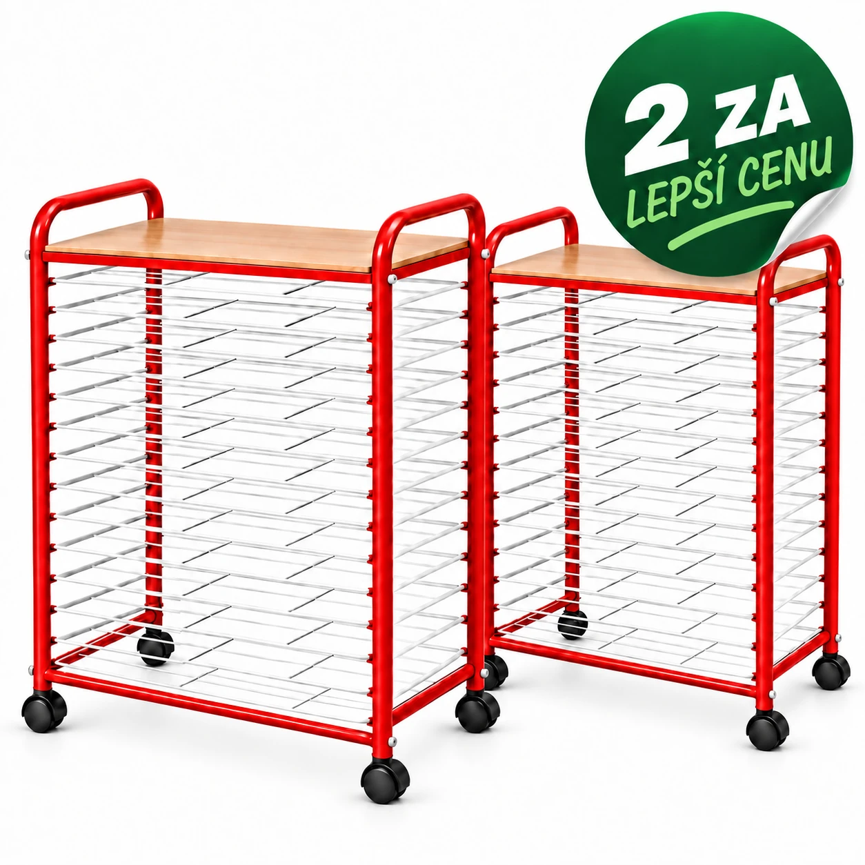 Výhodná sada 2× sušák na výkresy BILD střední, 15 polic, červená