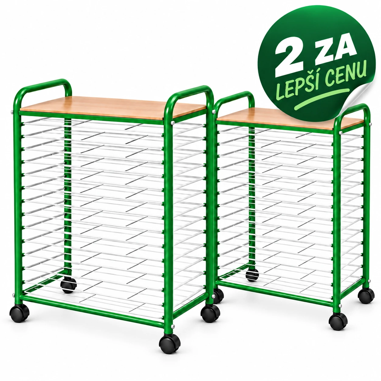 Výhodná sada 2× sušák na výkresy BILD střední, 15 polic, zelená