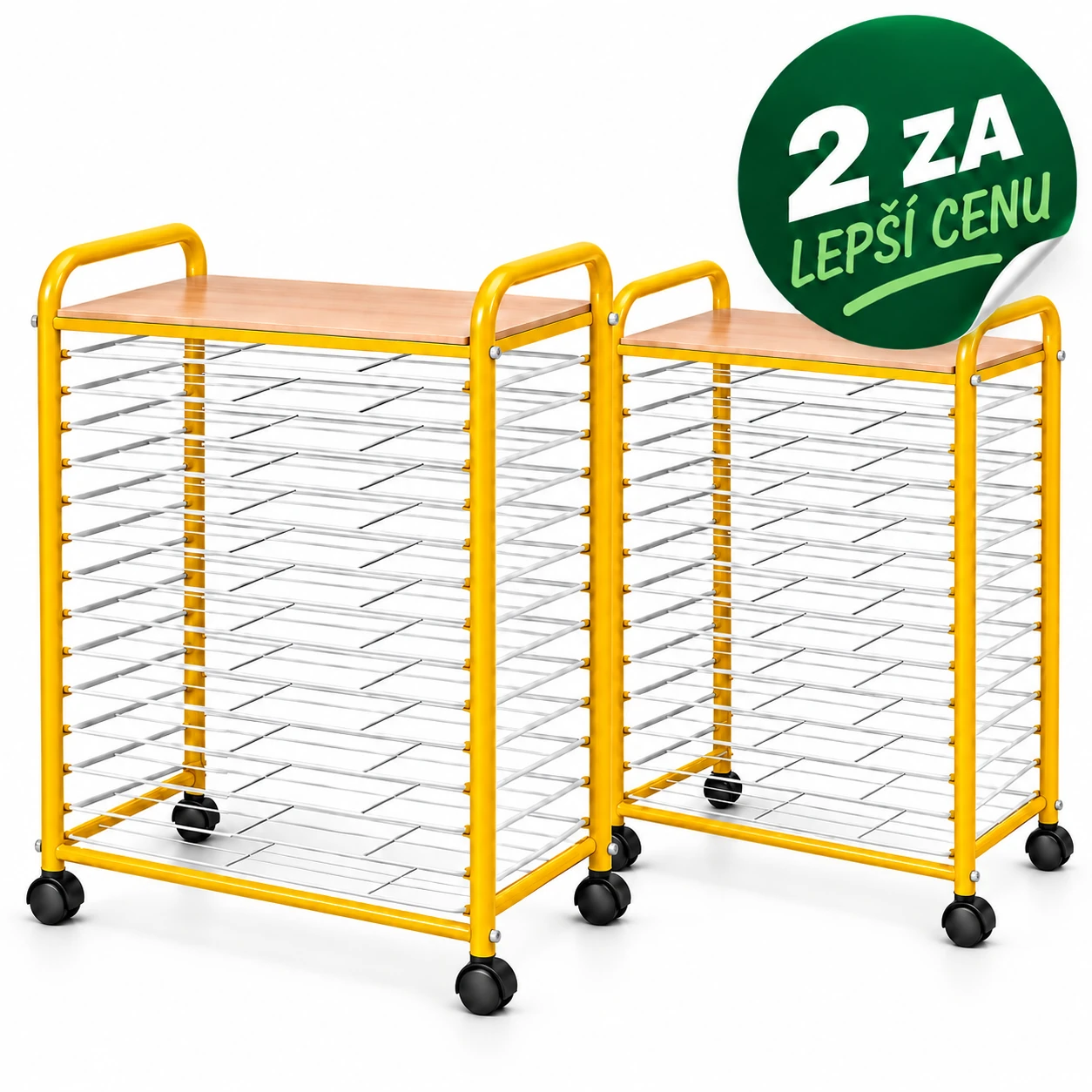 Výhodná sada 2× sušák na výkresy BILD střední, 15 polic, žlutá