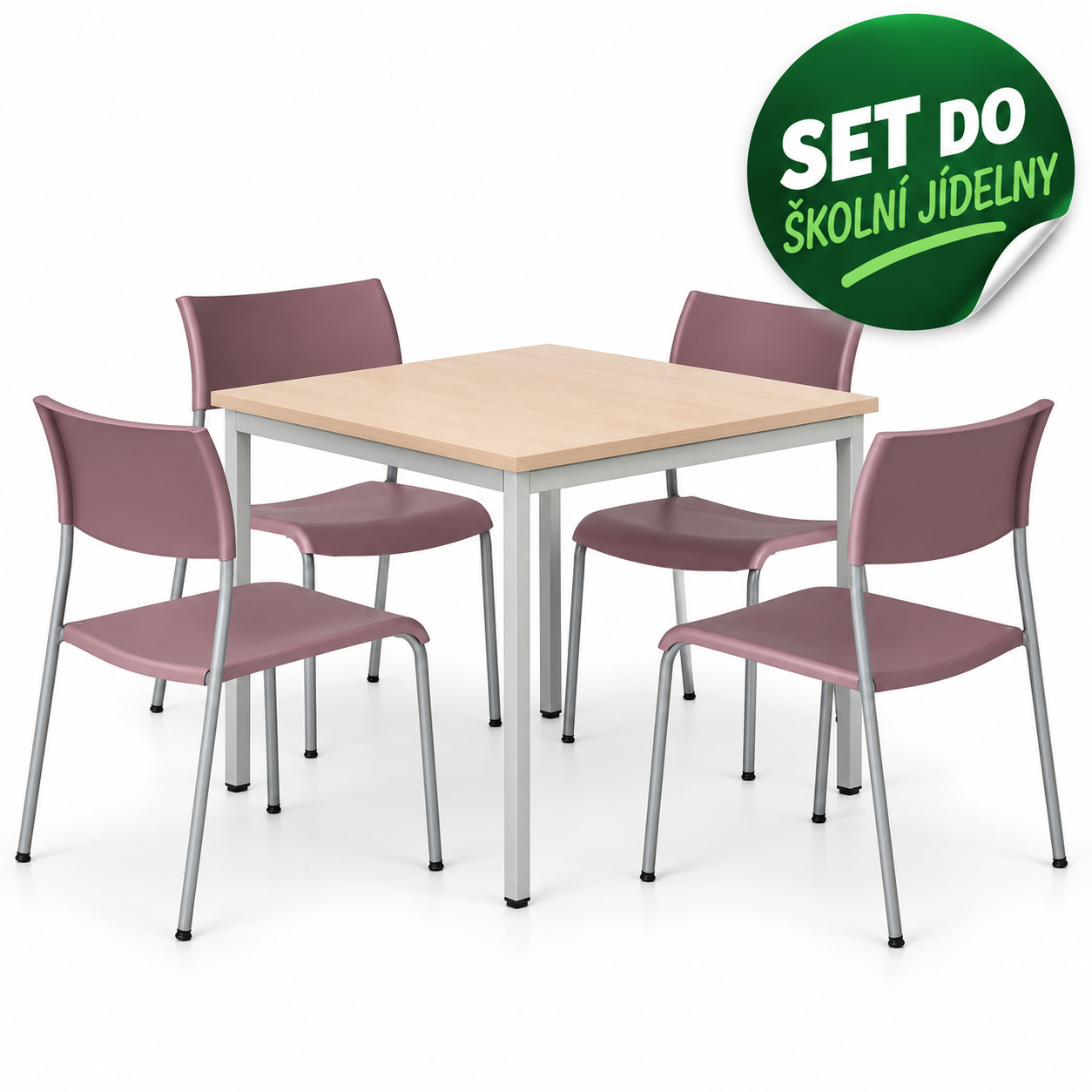 Jídelní sestava FOODY 80 × 80 cm + 4 židle FREA, růžové