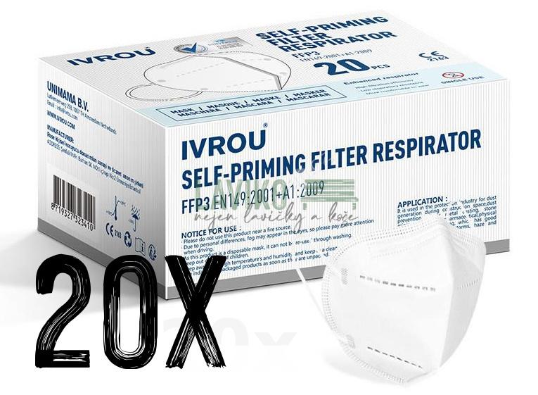 Respirátor skládací IVROU NR, FFP3, 20 ks