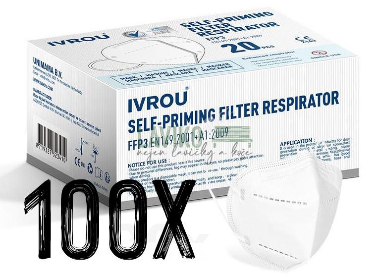 Respirátor skládací IVROU NR, FFP3, 100 ks