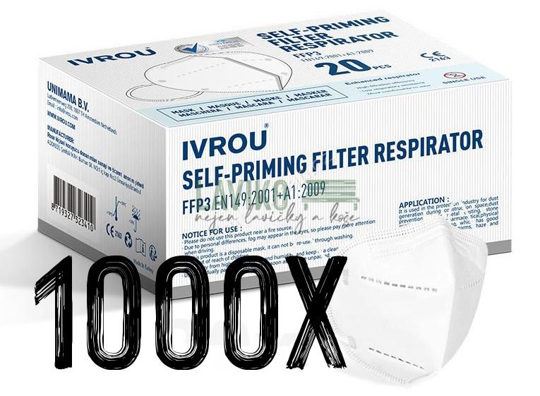 Respirátor skládací IVROU NR, FFP3, 1000 ks