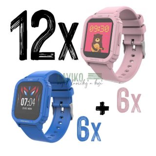 VÝHODNÁ SADA - 12x Chytré hodinky dětské iGET F10, 6x růžový + 6x modrý
