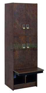 Šatní skříňka, 4-dvéřová s lavičkou, boxová, 197 x 60 x 78 cm