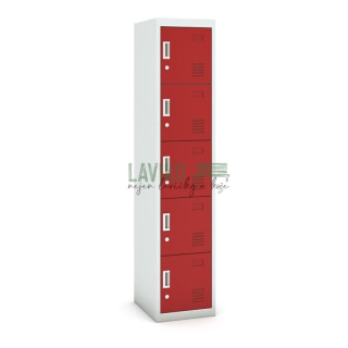 Šatní skříň pětidveřová, cylindrický zámek, 180 x 38 x 45 cm, červená