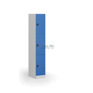 Šatní skříň třídveřová, kódový zámek, 185 x 30 x 50 cm, modrá