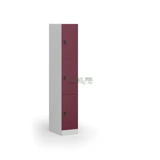 Šatní skříň třídveřová, kódový zámek, 185 x 30 x 50 cm, vínová