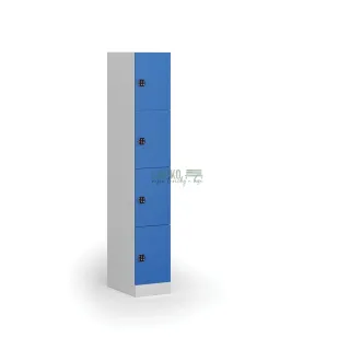 Šatní skříň čtyřdveřová, kódový zámek, 185 x 30 x 50 cm, modrá