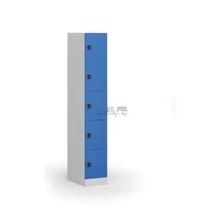Šatní skříň pětidvéřová, kódový zámek, 185 x 30 x 50 cm, modrá