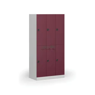 Šatní skříň šestidvéřová, kódový zámek, 185 x 90 x 50 cm, vínová