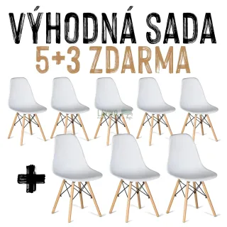 VÝHODNÁ SADA 5+3 ZDARMA - 8x Jídelní židle CAFEÉ, bílá