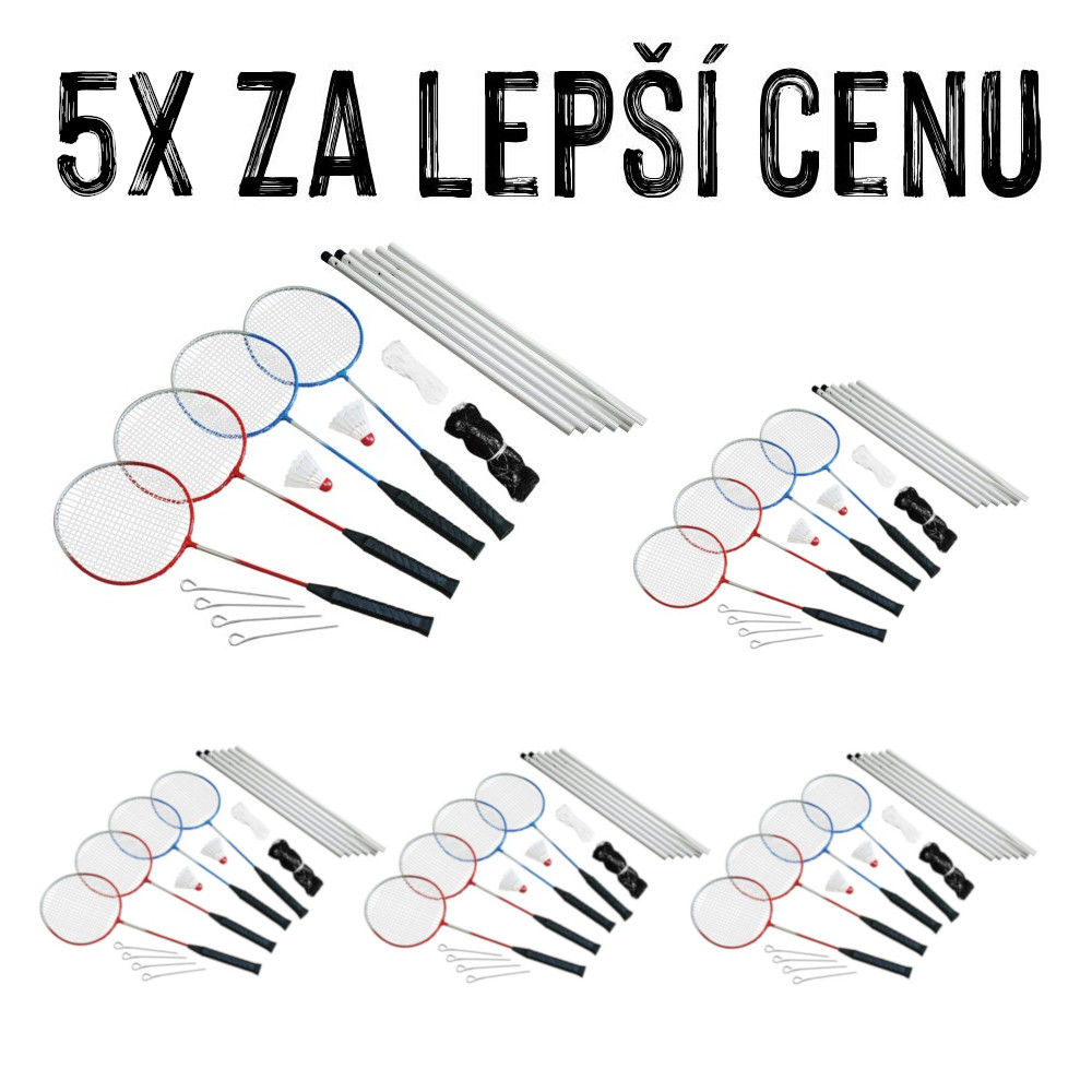 VÝHODNÁ SADA - 5x Badmintonový set se sítí FUNNY, pro 4 hráče
