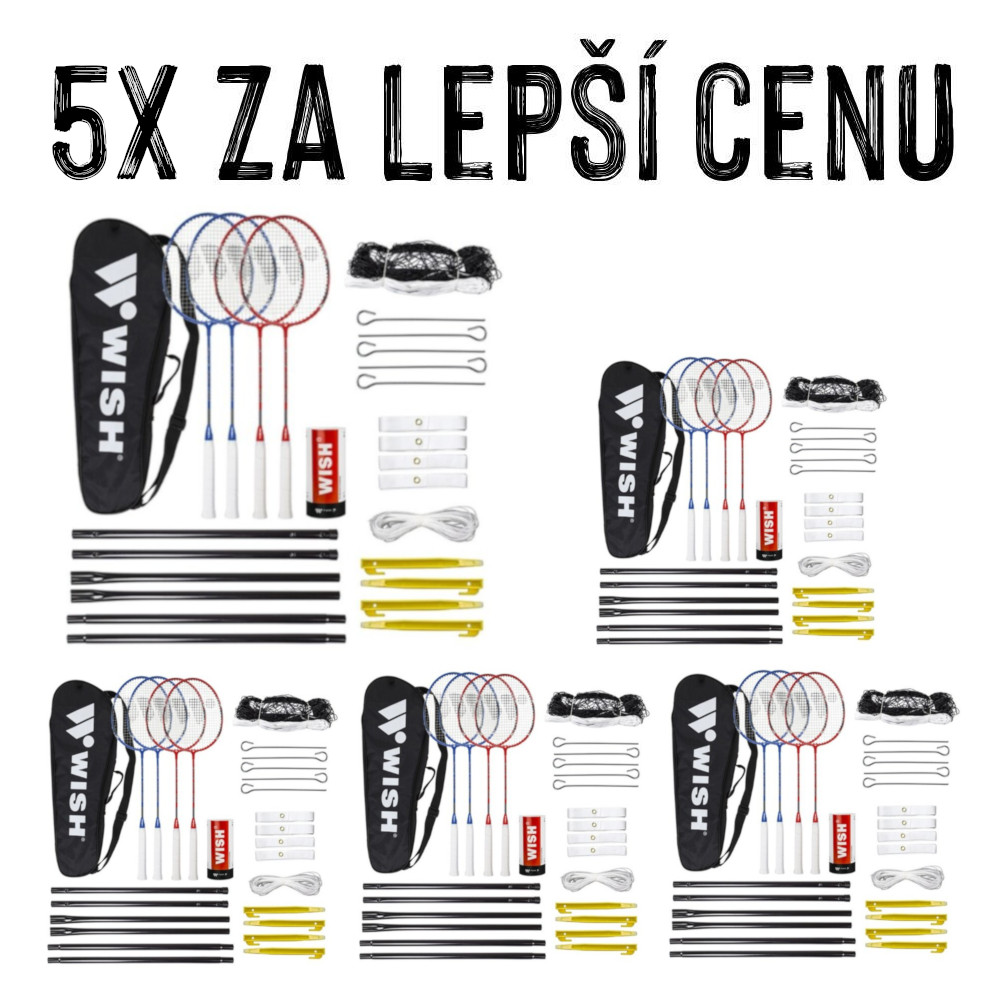 VÝHODNÁ SADA - 5x Badmintonový set se sítí WISHIS, pro 4 hráče