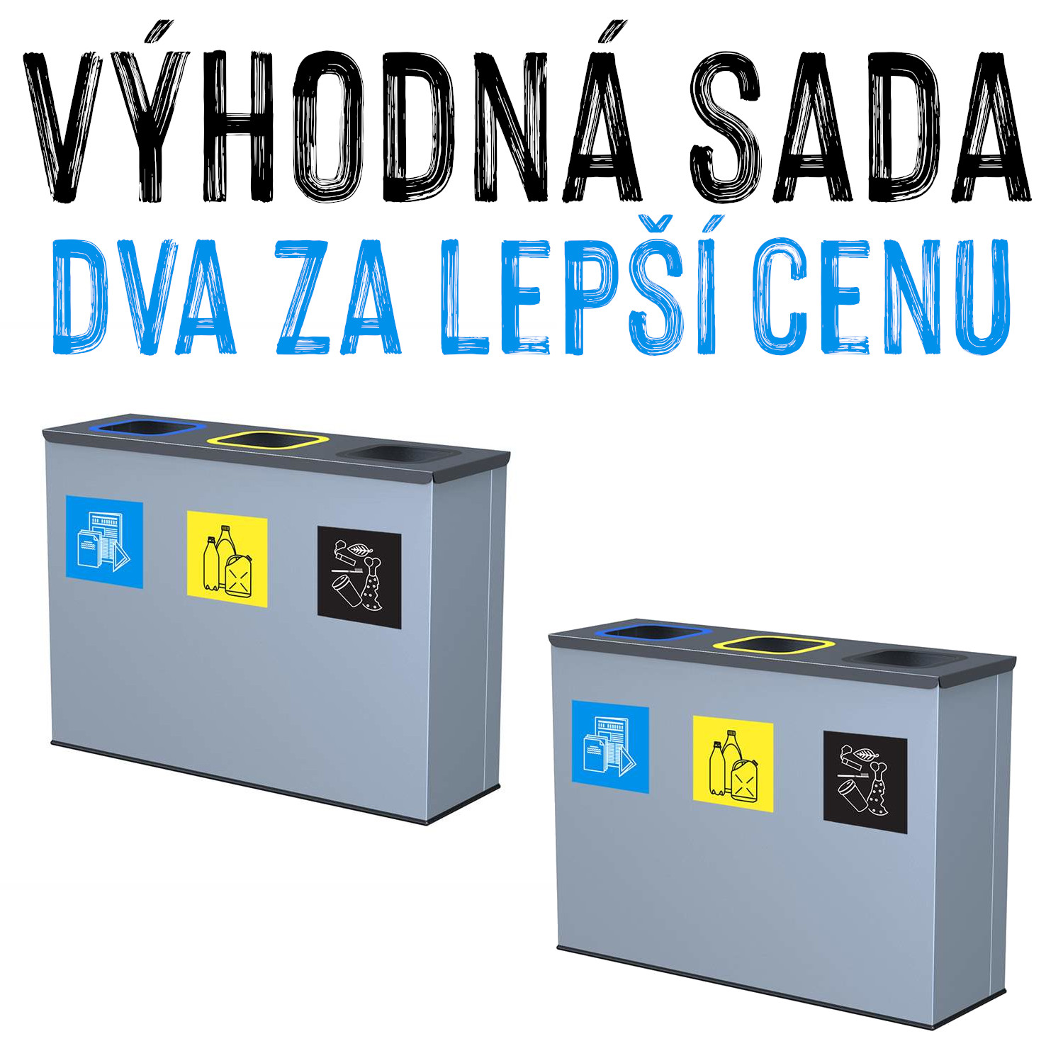 VÝHODNÁ SADA - 2x Sestava odpadkových košů na tříděný odpad, 3x 60 litrů