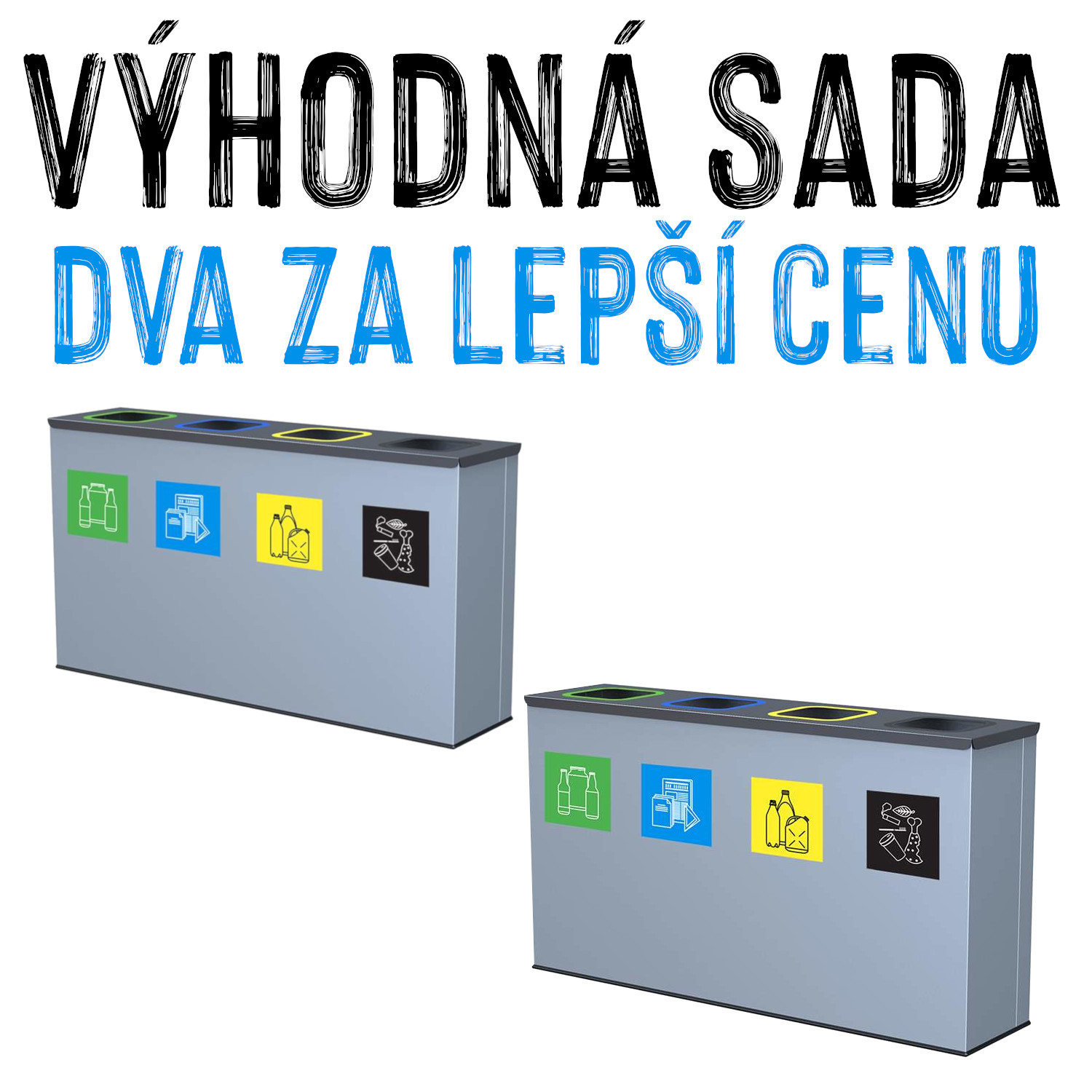 VÝHODNÁ SADA - 2x Sestava odpadkových košů na tříděný odpad, 4x 60 litrů