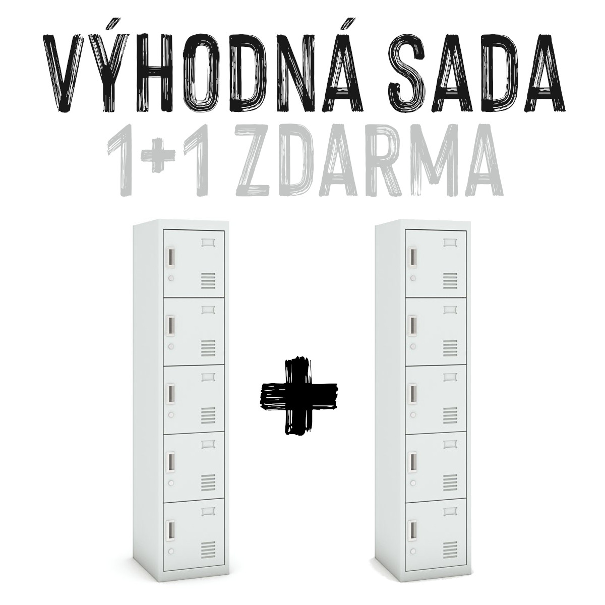 VÝHODNÁ SADA 1+1 ZDARMA - Šatní skříň pětidveřová, 180 x 38 x 45 cm, šedá
