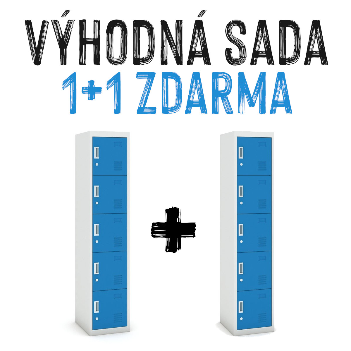 VÝHODNÁ SADA 1+1 ZDARMA - Šatní skříň pětidveřová, 180 x 38 x 45 cm, modrá