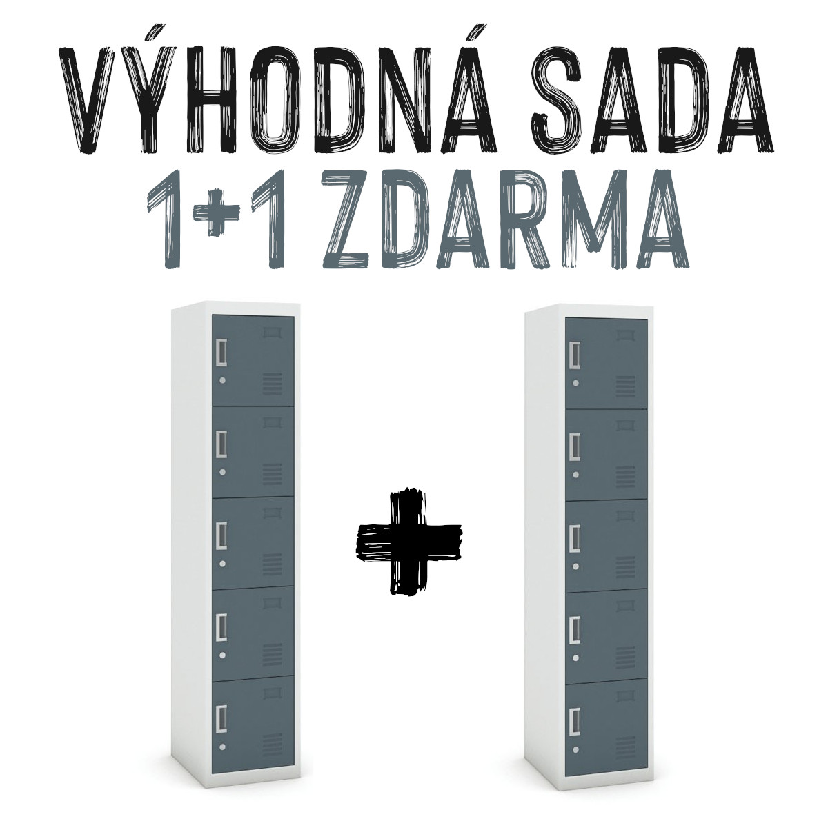 VÝHODNÁ SADA 1+1 ZDARMA - Šatní skříň pětidveřová, 180 x 38 x 45 cm, tm. šedá