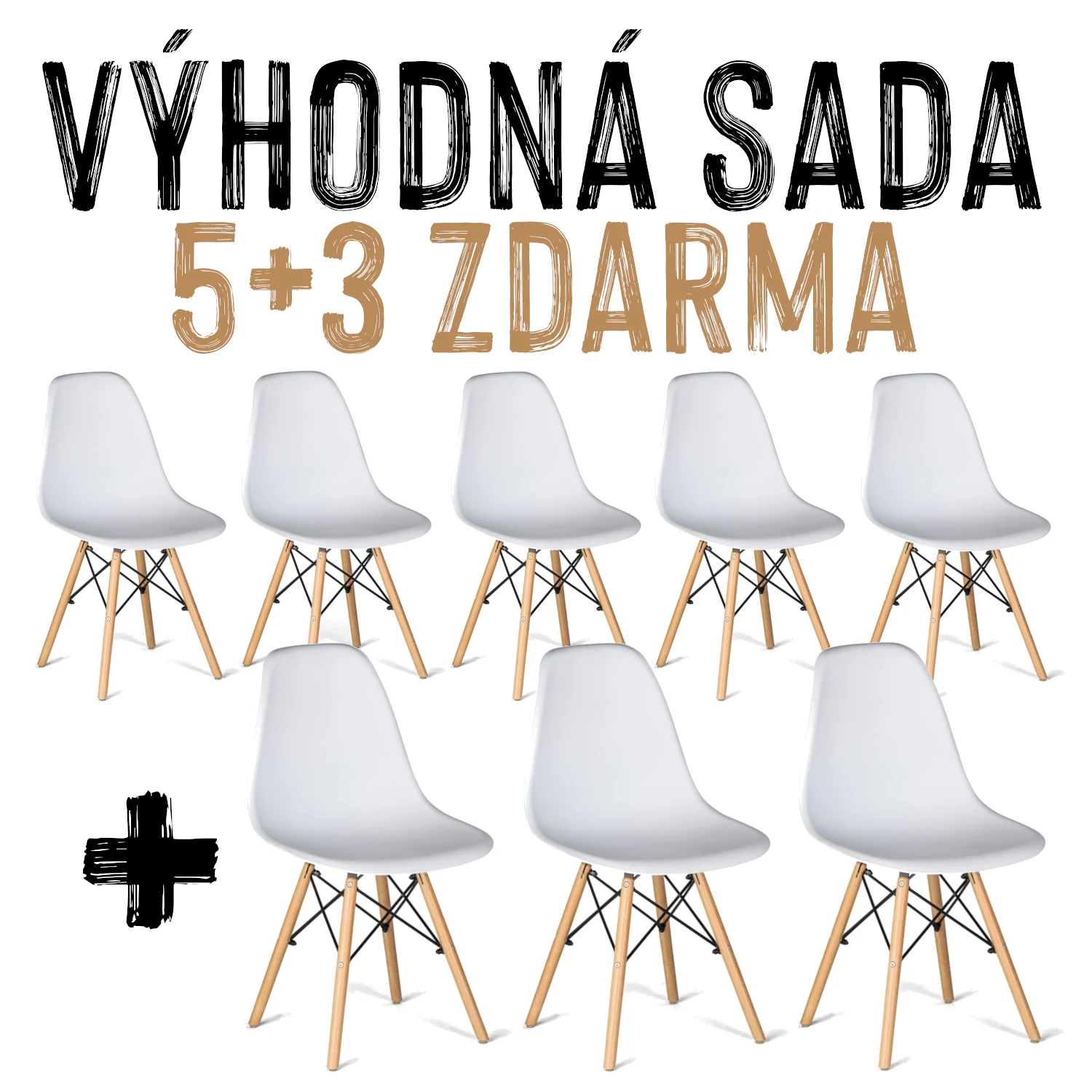 VÝHODNÁ SADA 5+3 ZDARMA - 8x Jídelní židle CAFEÉ, bílá