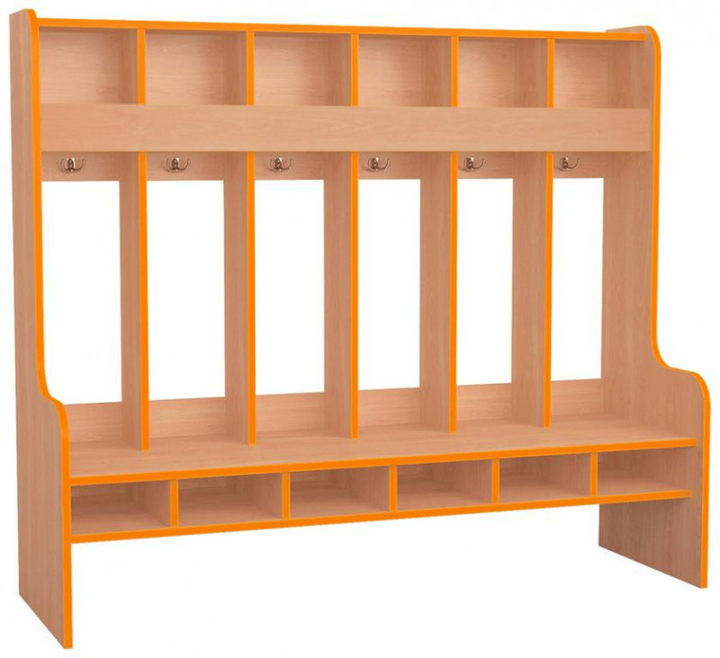Šatní stěna FORMENTINA, pro šest dětí, buk, oranžová