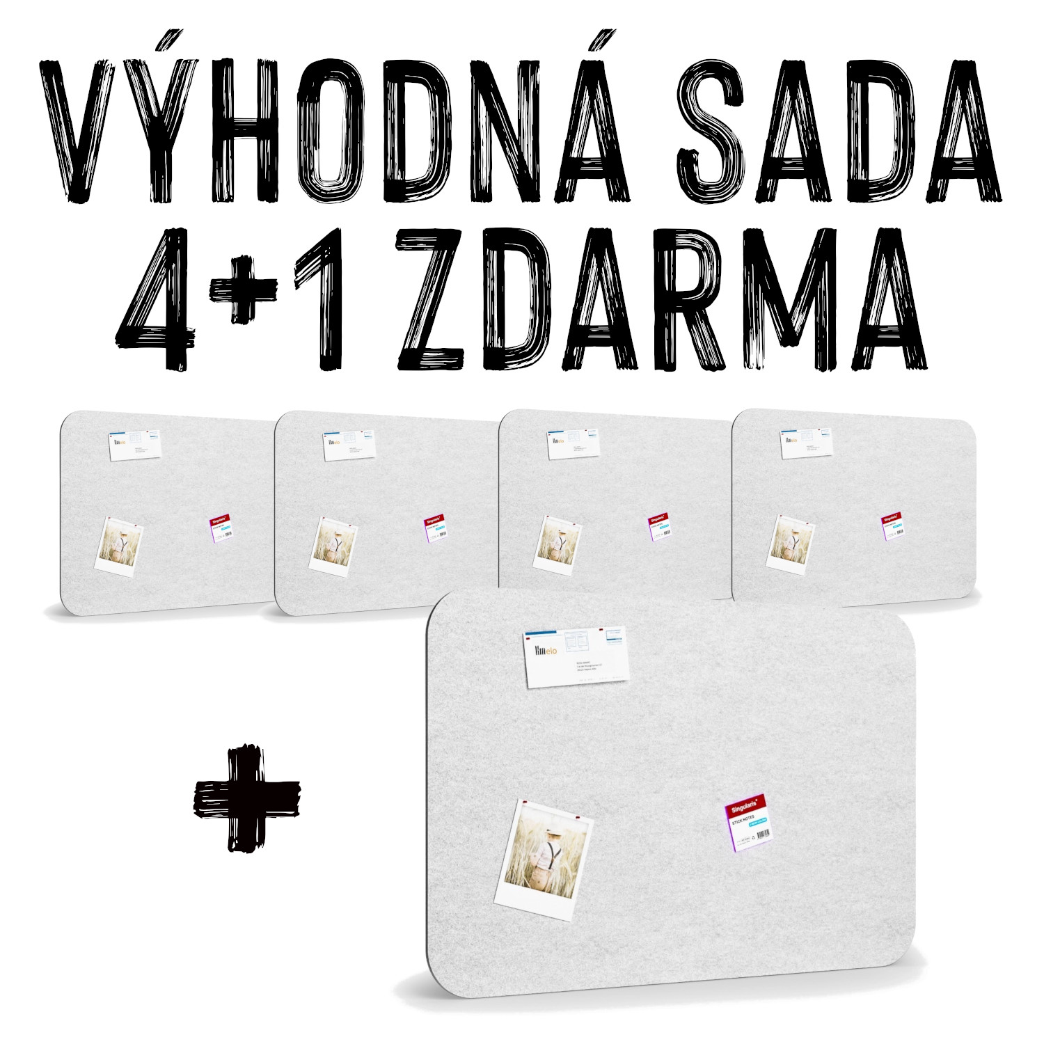 VÝHODNÁ SADA 4+1 ZDARMA - 5x Akustická nástěnka, 120 x 80 cm, bílá