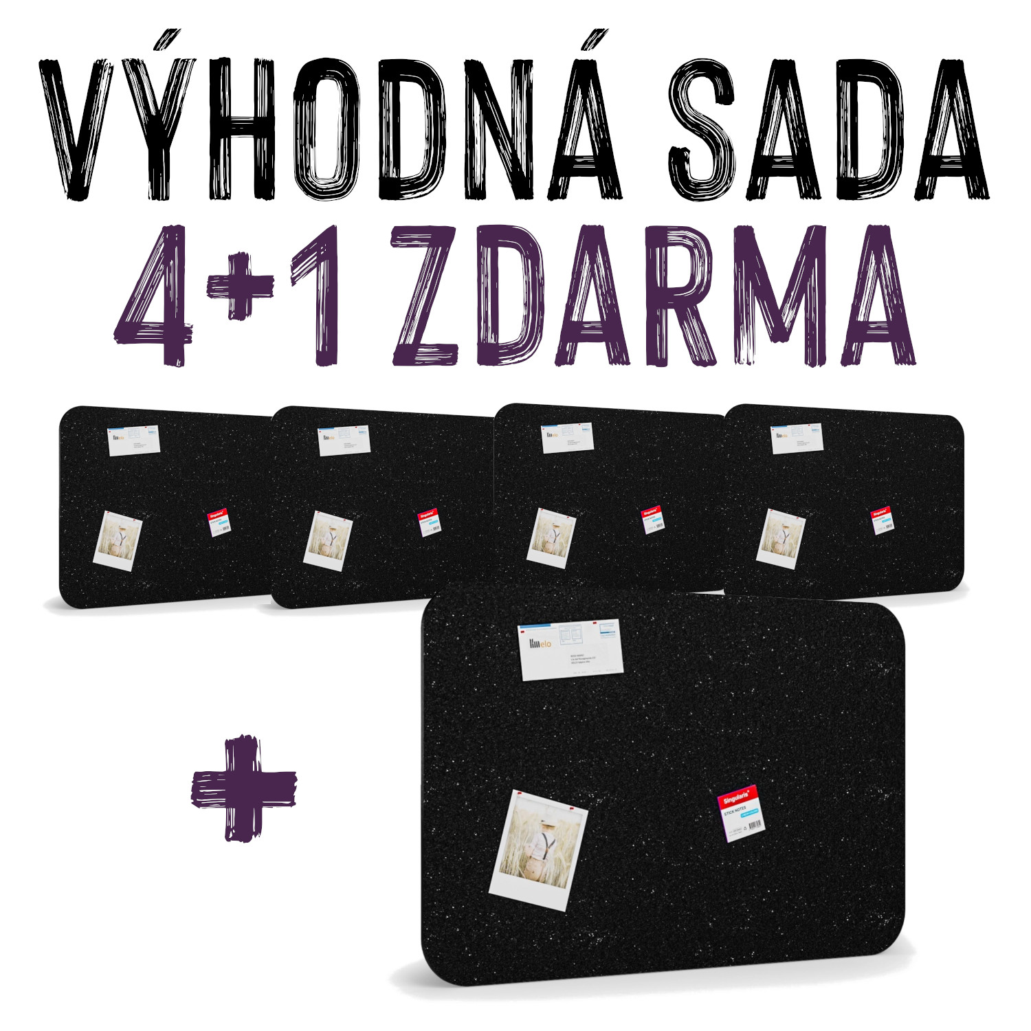 VÝHODNÁ SADA 4+1 ZDARMA - 5x Akustická nástěnka, 120 x 80 cm, černá
