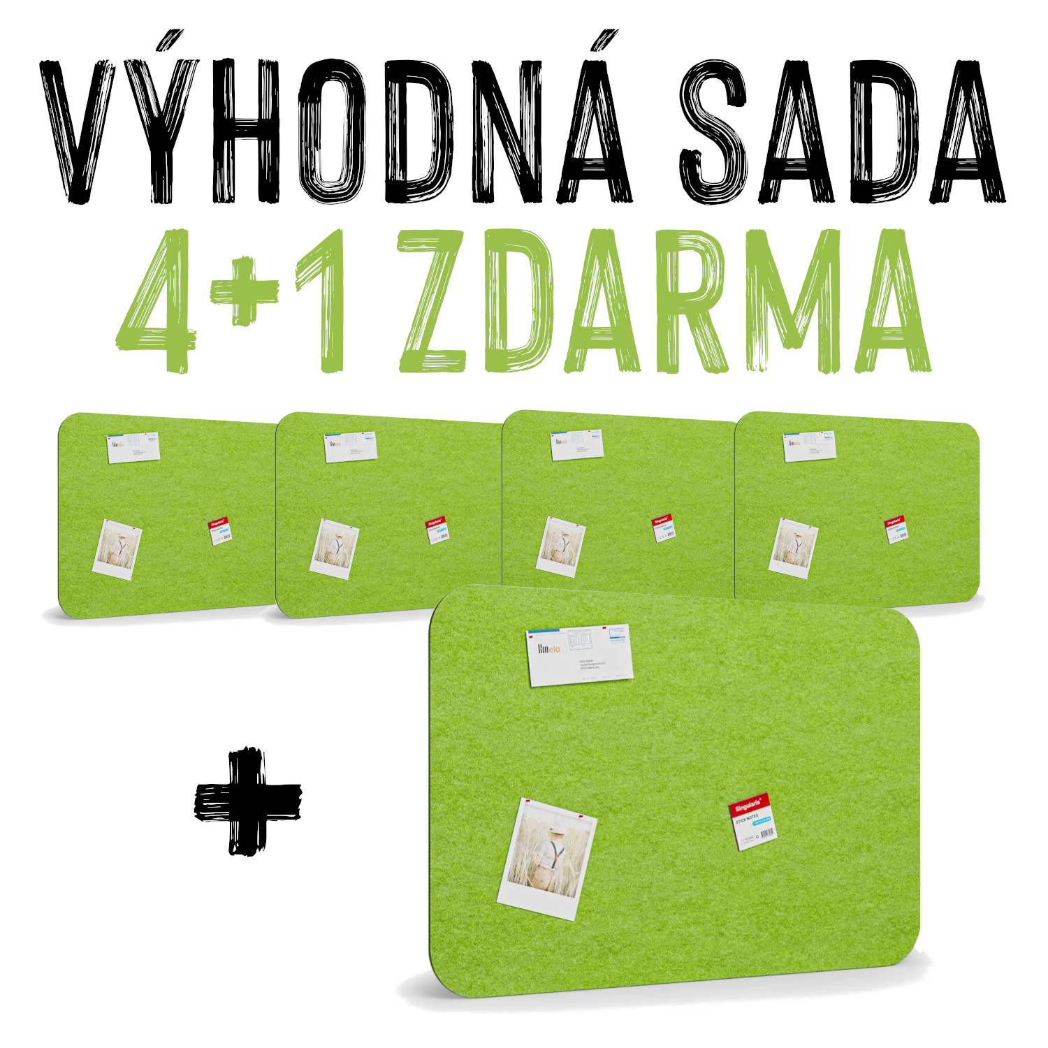 VÝHODNÁ SADA 4+1 ZDARMA - 5x Akustická nástěnka, 120 x 80 cm, světle zelená