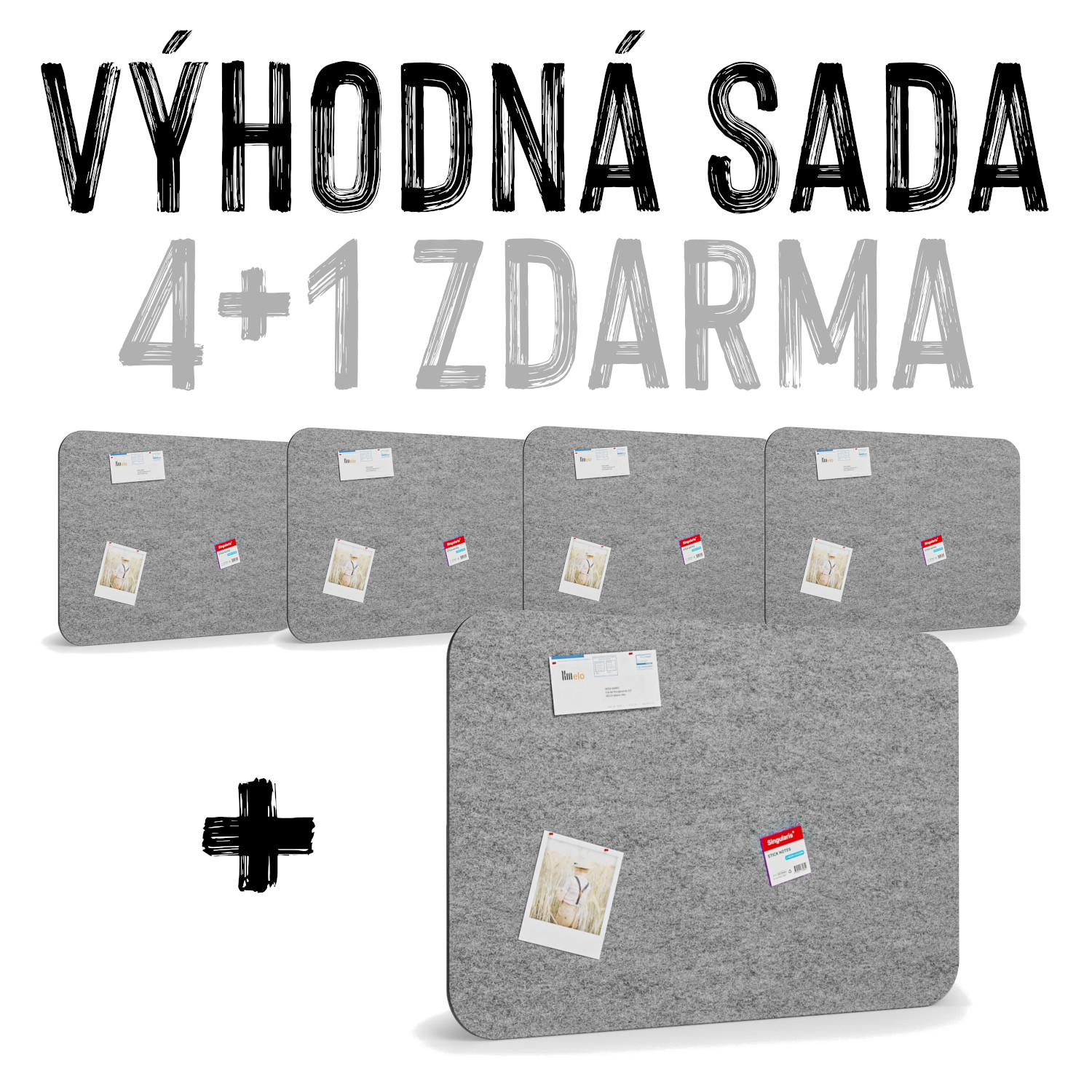 VÝHODNÁ SADA 4+1 ZDARMA - 5x Akustická nástěnka, 120 x 80 cm, šedá