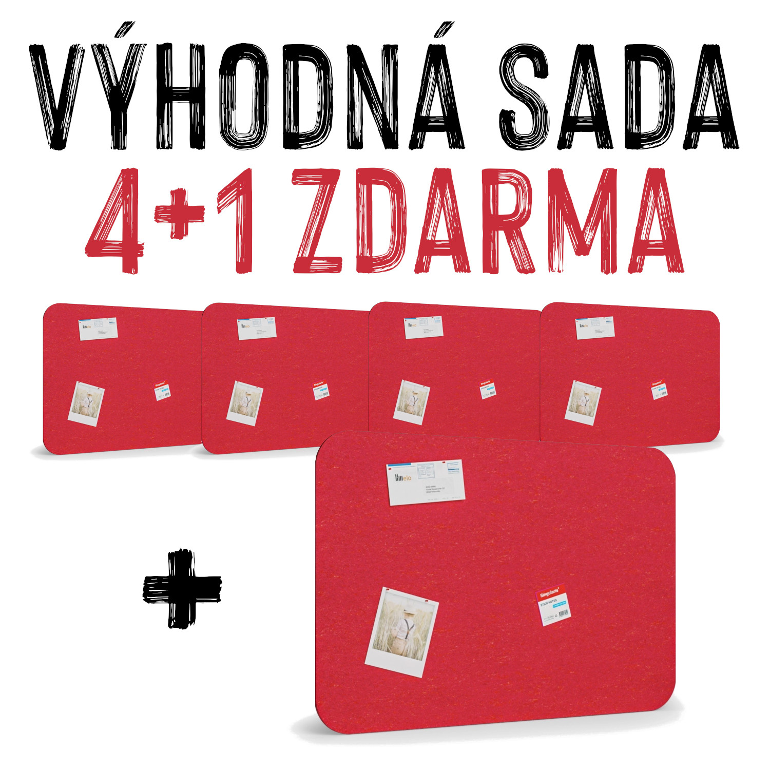 VÝHODNÁ SADA 4+1 ZDARMA - 5x Akustická nástěnka, 120 x 80 cm, červená
