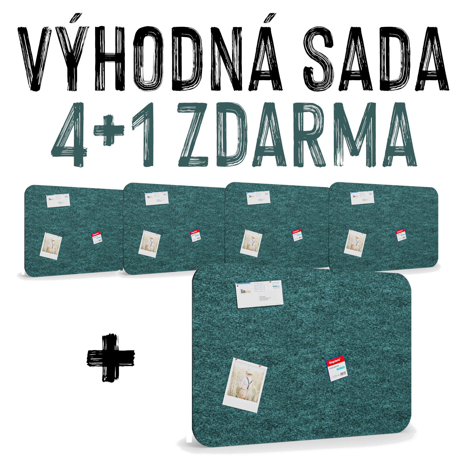 VÝHODNÁ SADA 4+1 ZDARMA - 5x Akustická nástěnka, 120 x 80 cm, tmavě zelená