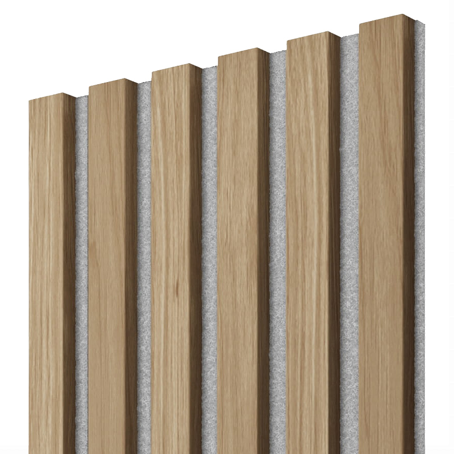 Akustický panel, 275 x 30 cm, dub Natura, šedý filc