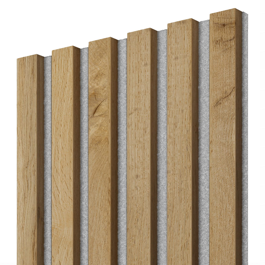 Akustický panel, 275 x 30 cm, dub Wotan, šedý filc