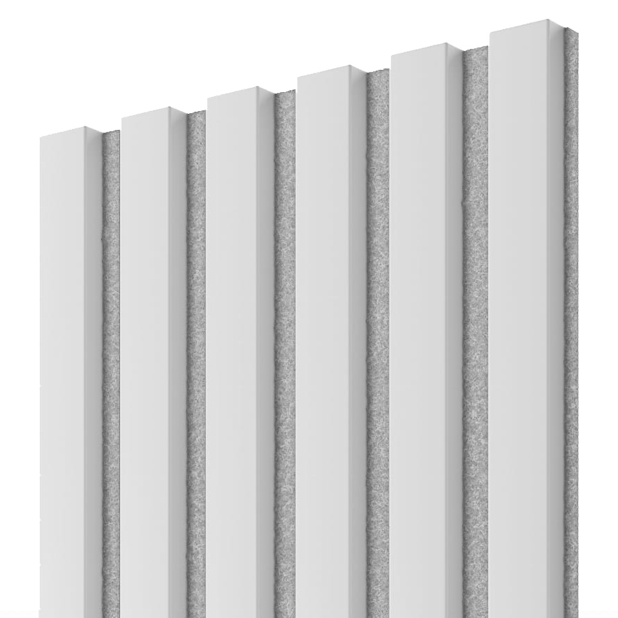 Akustický panel, 275 x 30 cm, bílý mat, šedý filc
