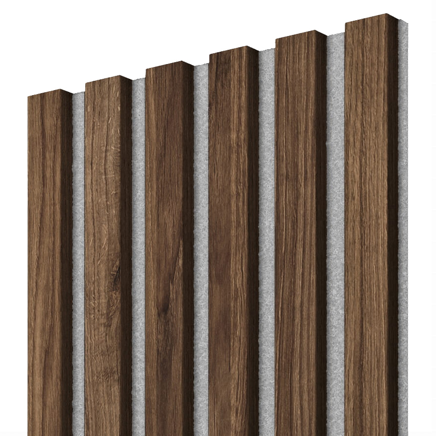 Akustický panel, 275 x 30 cm, ořech, šedý filc