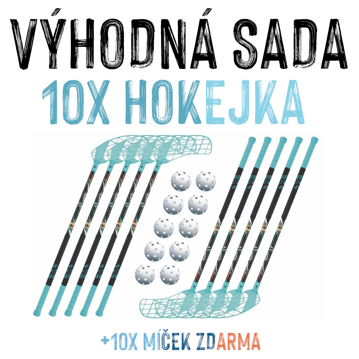 VÝHODNÁ SADA - 10x Florbalová hůl Accufli AirTek A80 Modrá, 80 cm