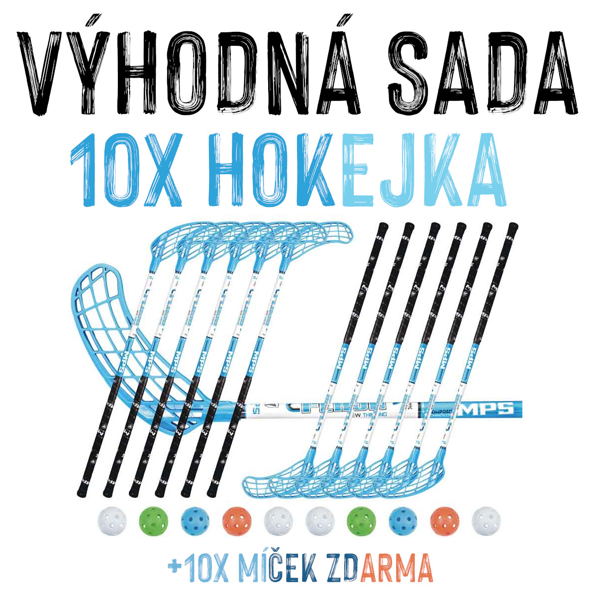 VÝHODNÁ SADA - 10x Florbalová hůl MPS Flash Junior Modrá, 85 cm