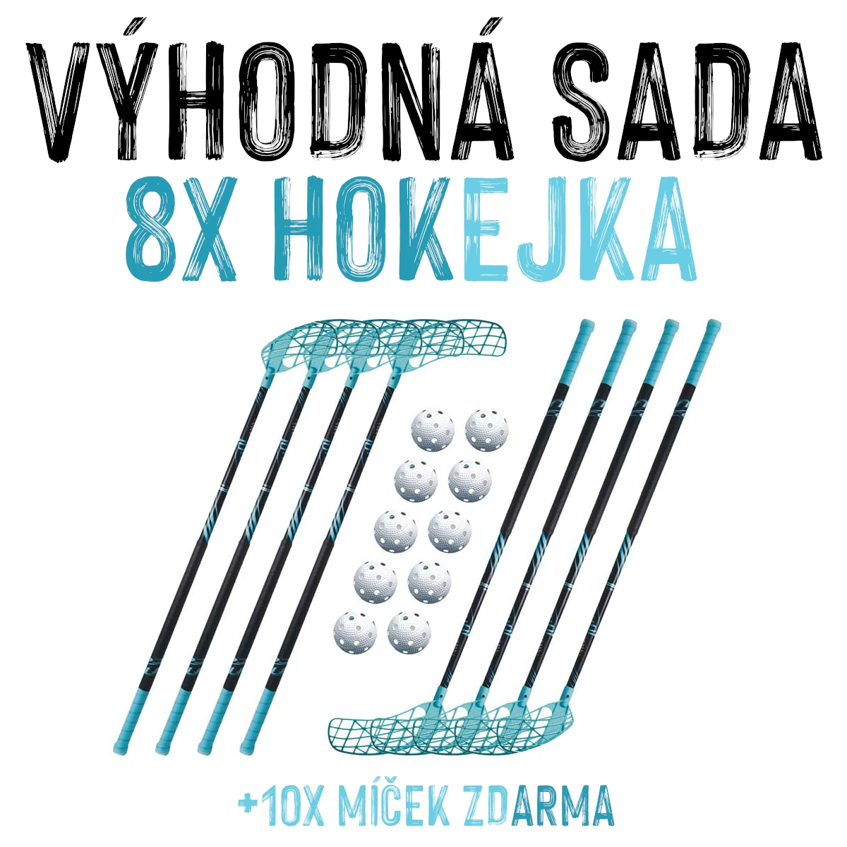 VÝHODNÁ SADA - 8x Florbalová hůl Accufli AirTek A90 Modro-zelená, 90 cm