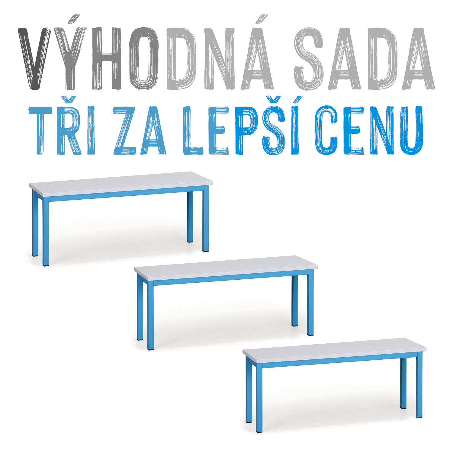 VÝHODNÁ SADA - 3x Šatní lavička SALOME, modrá
