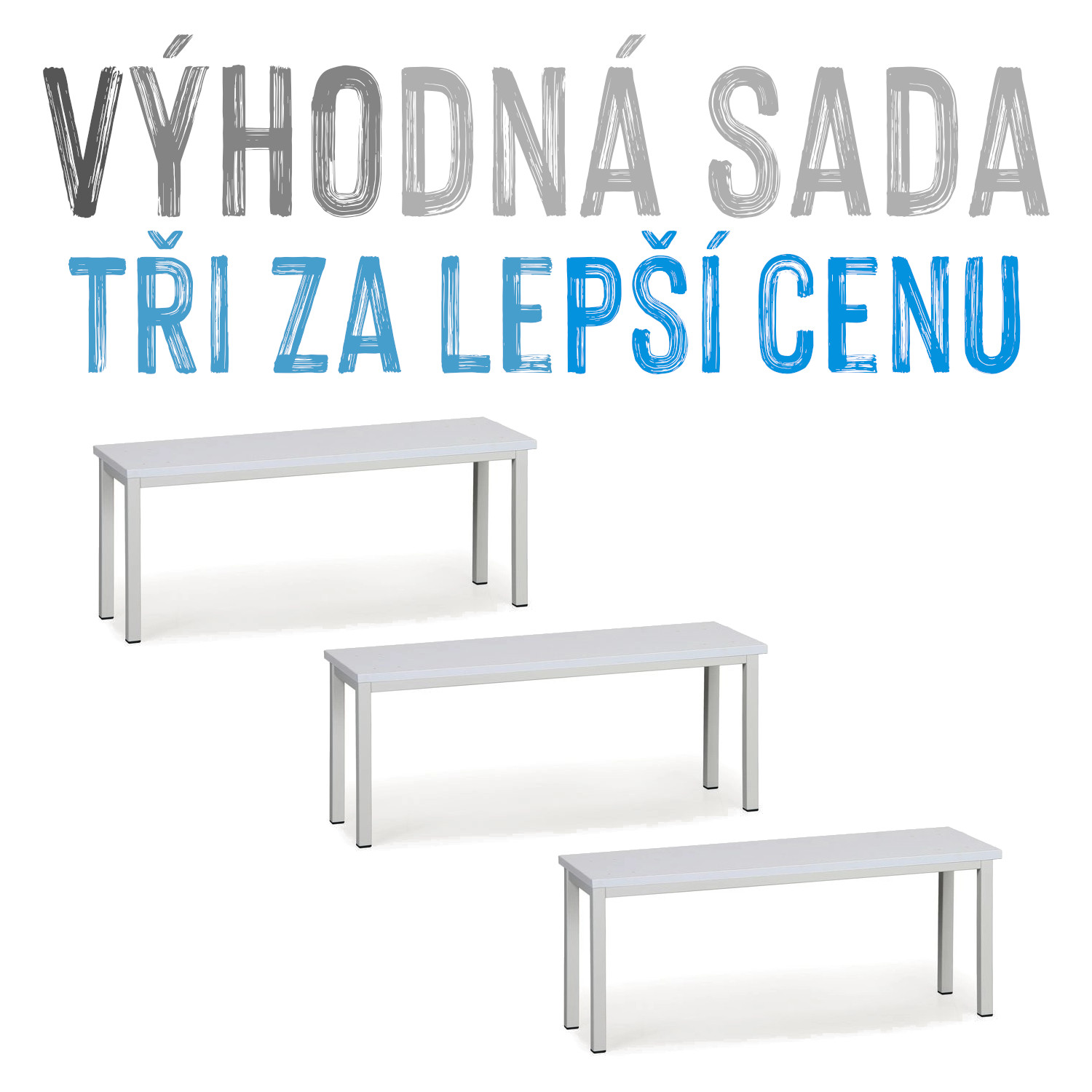 VÝHODNÁ SADA - 3x Šatní lavička SALOME, šedá