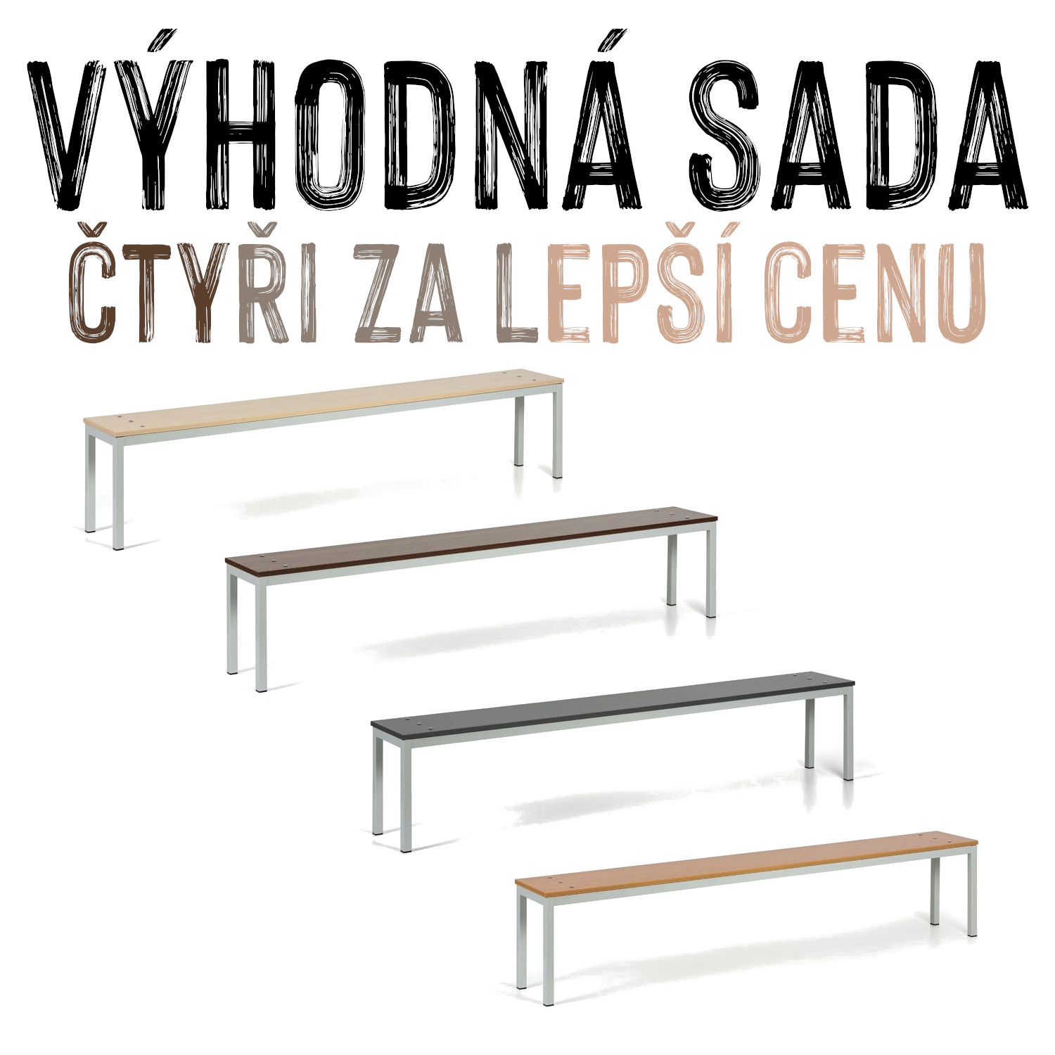 VÝHODNÁ SADA  - 4x Šatní lavička PORTO, 200 cm