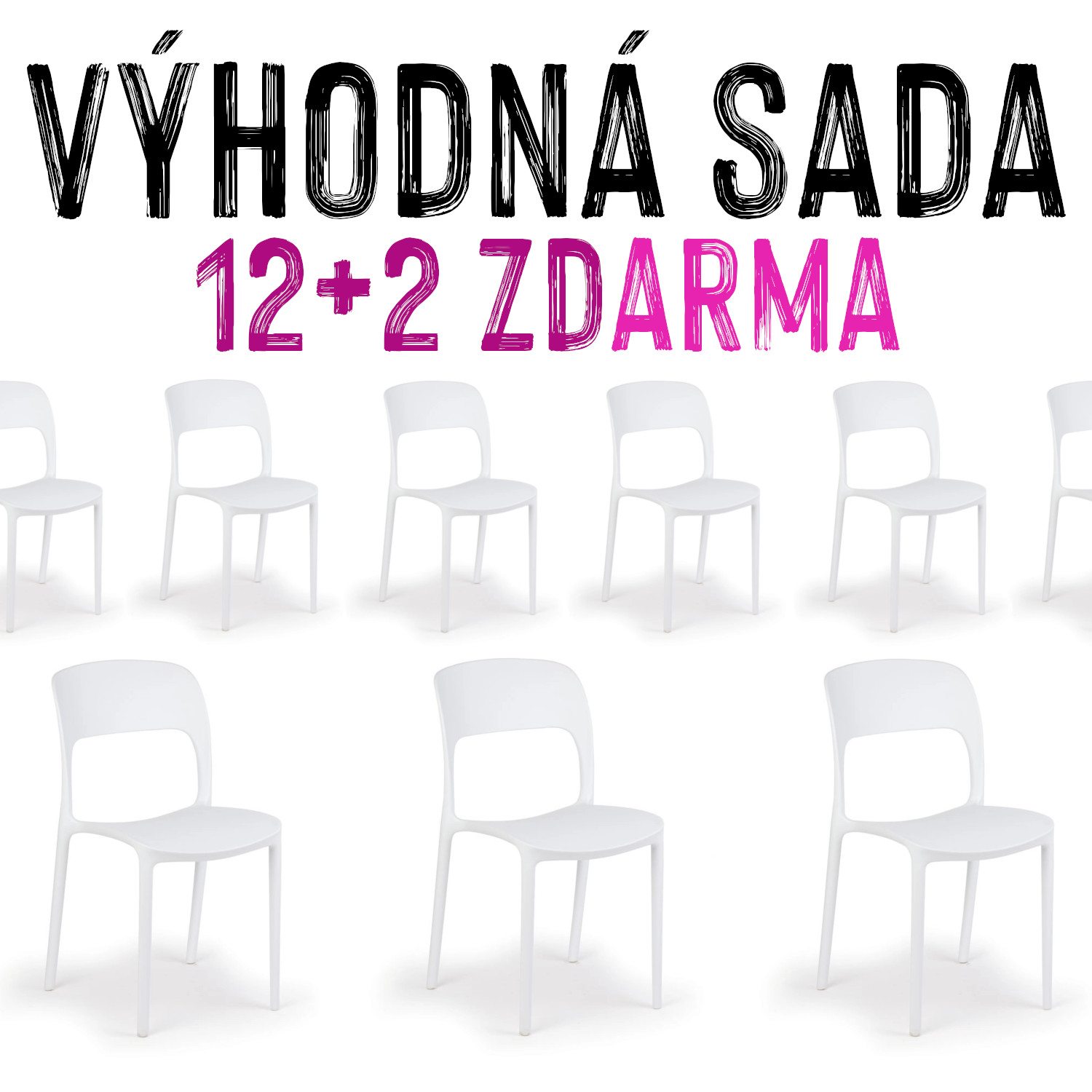 VÝHODNÁ SADA 12+2 ZDARMA - 14x Jídelní židle KENDA, bílá