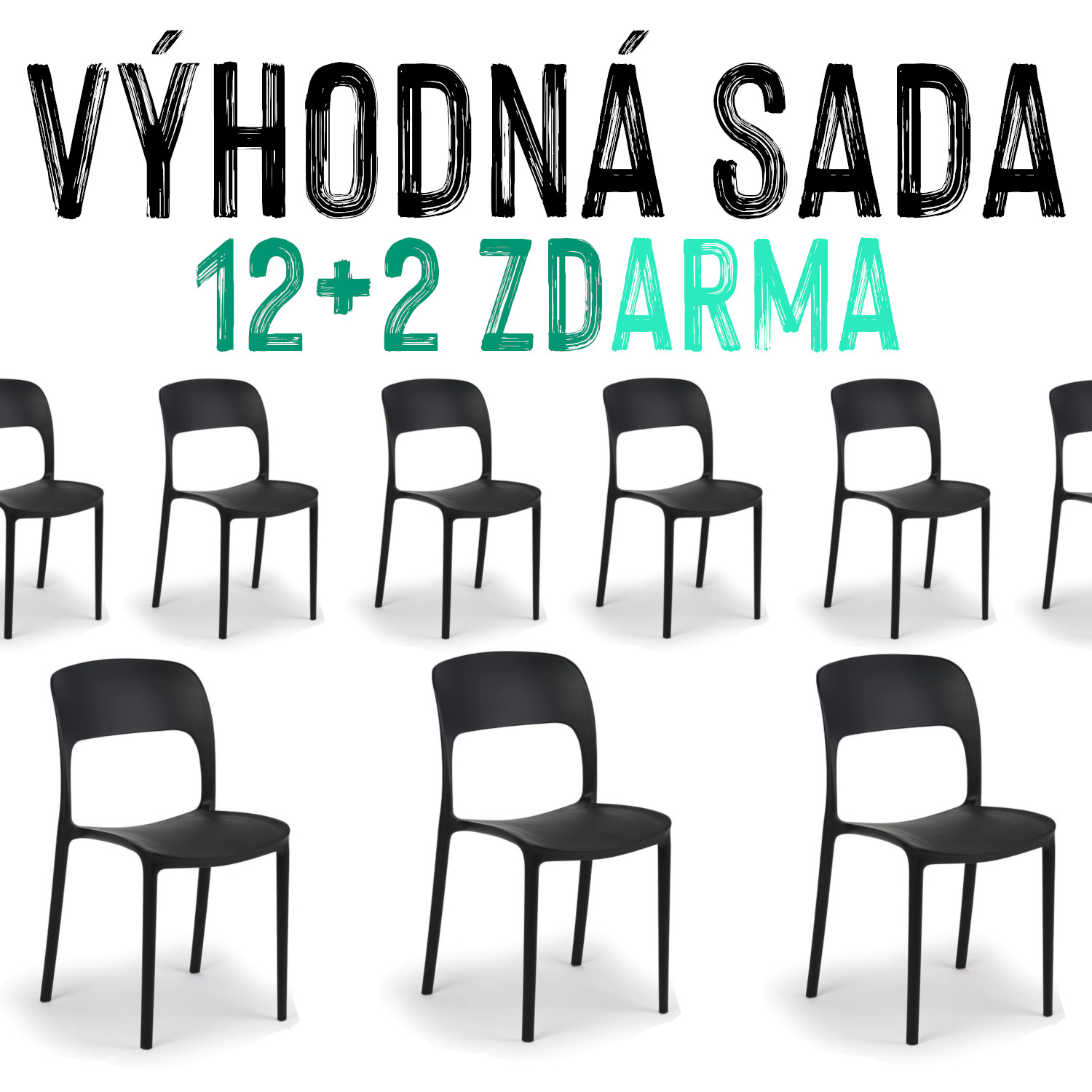 VÝHODNÁ SADA 12+2 ZDARMA - 14x Jídelní židle KENDA, černá