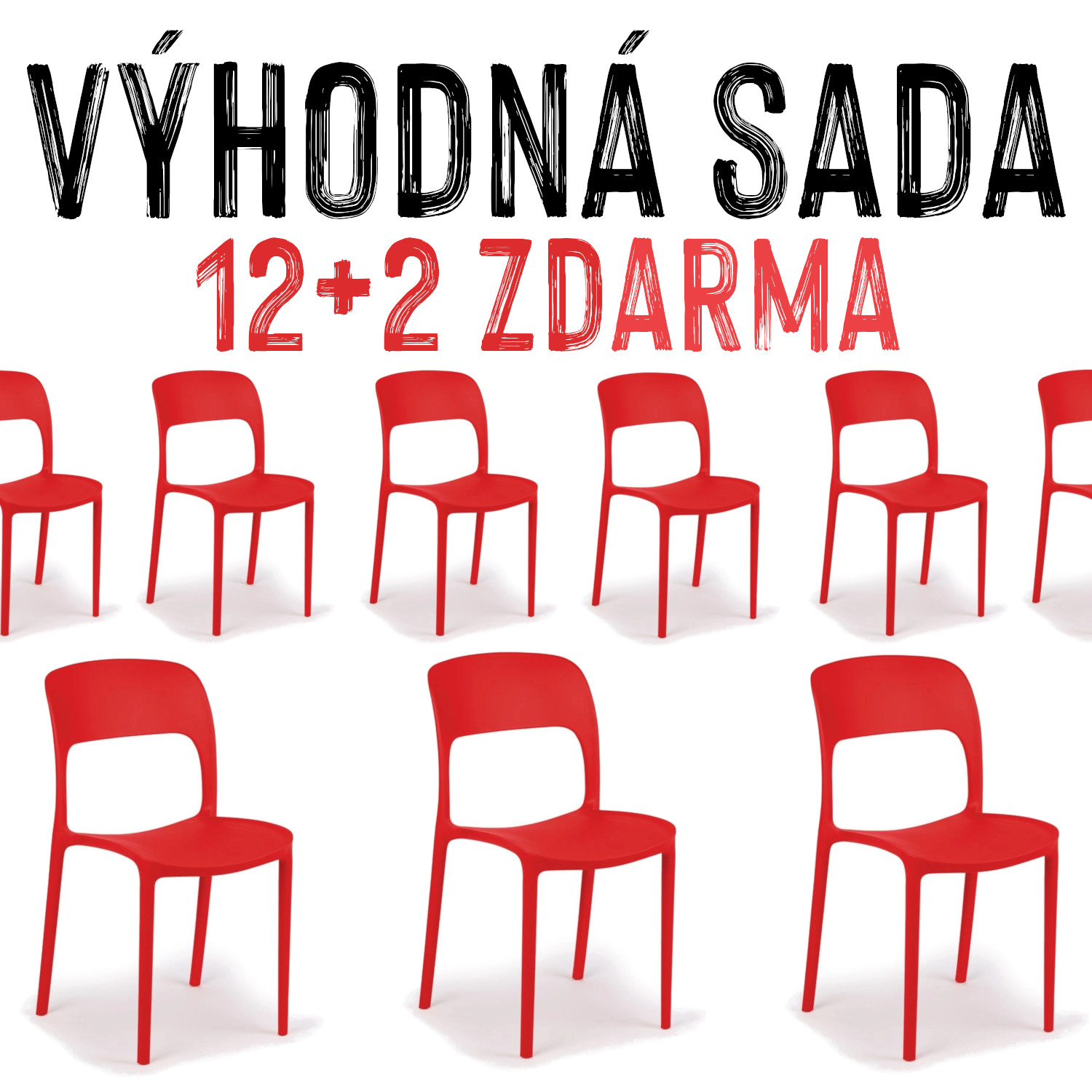 VÝHODNÁ SADA 12+2 ZDARMA - 14x Jídelní židle KENDA, červená