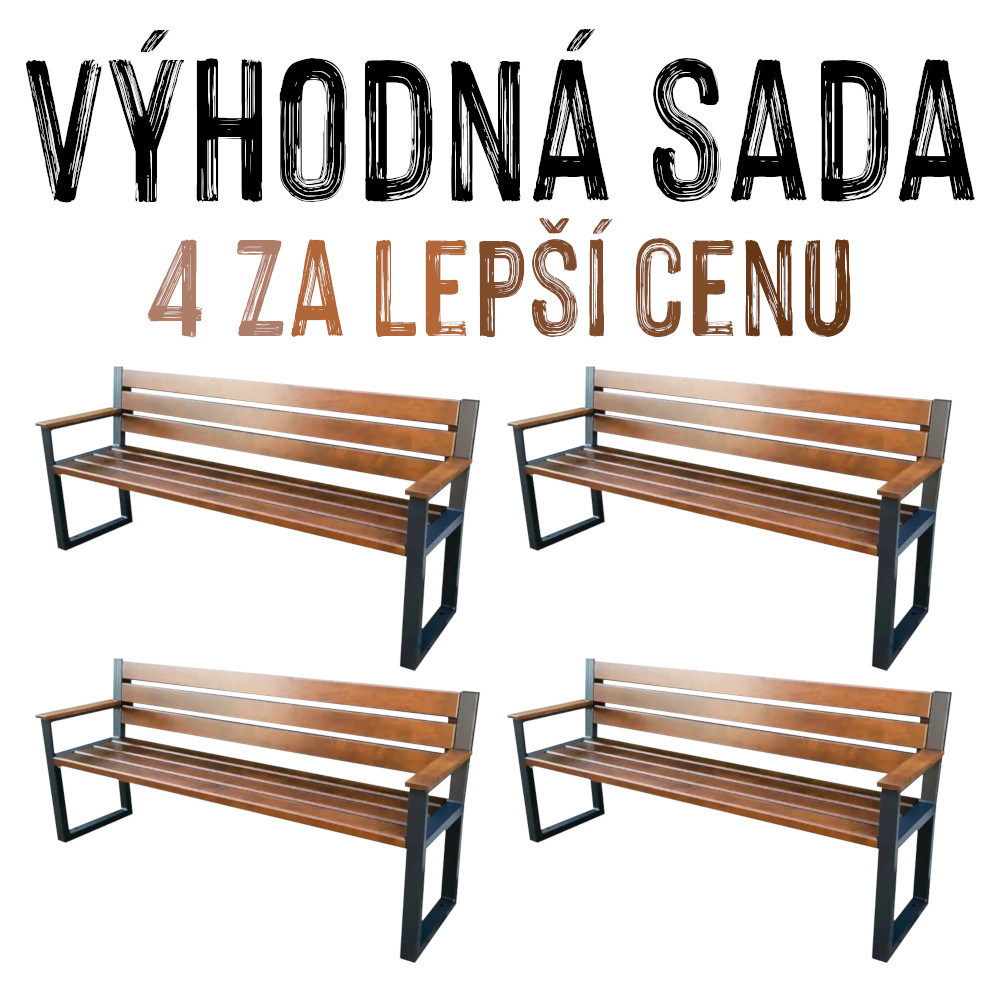 VÝHODNÁ SADA - 4x Zahradní lavička PANTHERA, s opěradlem a područkami